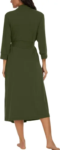 Vista 5 de VINTATRE Bata tipo kimono para mujer, bata larga de punto, ligera, suave, ropa de dormir con cuello en V, casual, ropa de descanso para mujer Verde