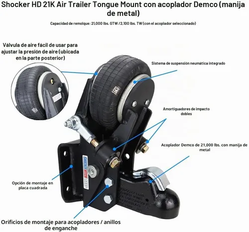 Vista 2 de Shocker - Soporte de lengua de remolque de aire HD de 21 K y acoplador Demco para bola de 2-5/16 pulgadas, montaje de placa plana de 4 pernos