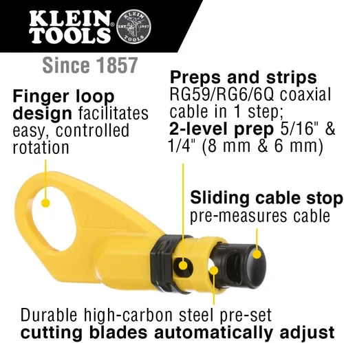 Vista 4 de Klein Tools VDV026-211 Kit de instalación coaxial con herramienta de engarzado, cortador de cables, pelacables y conectores F con bolsa