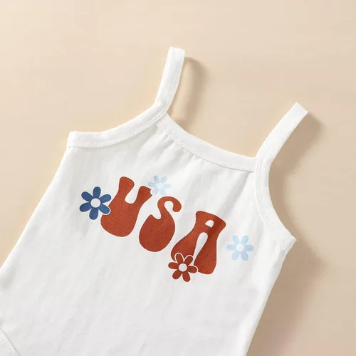 Vista 4 de Conjunto patriótico de 3 piezas para bebé niña del 4 de julio, camiseta sin mangas, camiseta sin mangas, camiseta sin mangas, pantalones cortos