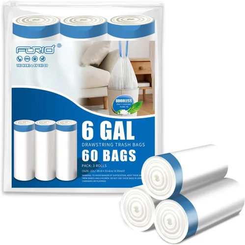 Vista 11 de FORID Mini Bolsas de Basura con Cordón - Bolsas de Basura Pequeñas de 2 Galones para Baño, Bolsas de Basura de Plástico Blanco, Forros para Bote