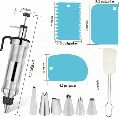 Vista 7 de Juego de jeringas para decoración de postres, kit de tuberías de glaseado, herramienta de decoración de pasteles de acero inoxidable, 6 boquillas