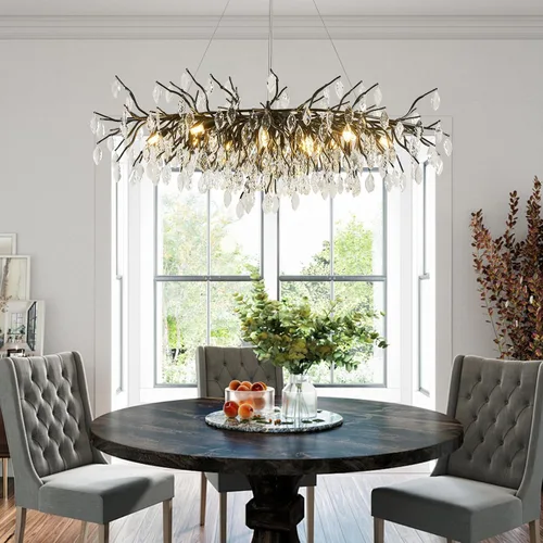 Vista 17 de Candelabro de cristal para comedor, lámpara moderna de 24 pulgadas para sala de estar, candelabros de rama de árbol dorado con 8 luces, lámpara