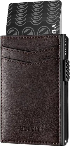 Vista 38 de VULKIT Billeteras delgadas para hombre, con bloqueo RFID, diseño minimalista con capacidad para hasta 11 tarjetas, Negro -, Minimalista