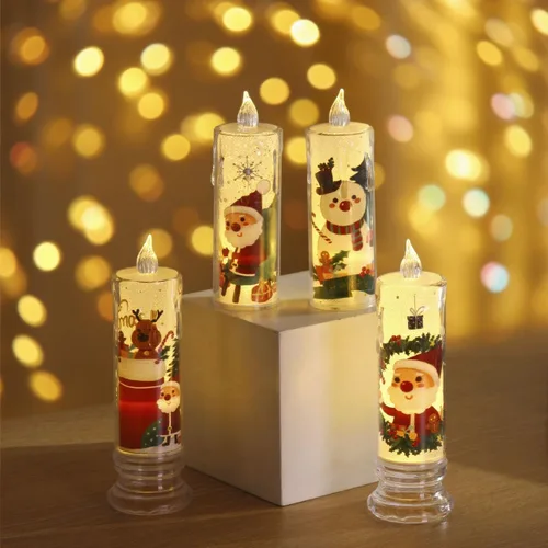 Vista 2 de Juego de 4 velas navideñas sin llama, 5.12 pulgadas de alto, velas LED de Navidad con efecto de llama 3D, luces navideñas vintage que funcionan