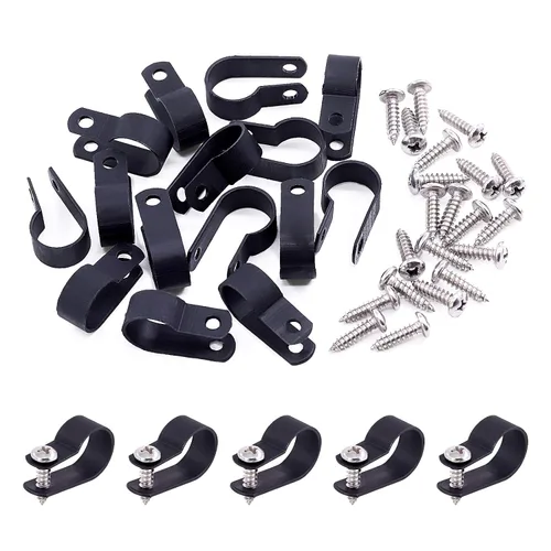 Vista 11 de Swpeet Paquete de 120 clips de cable tipo R de nailon negro de 1/2 pulgada, clips de sujeción de cable de montaje de tornillo de nailon con 120