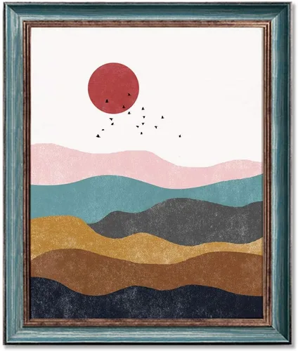 Vista 5 de Arte de pared de montaña, sol y montaña, arte moderno de mediados de siglo, impresión de paisaje, decoración de pared de dormitorio, arte abstracto