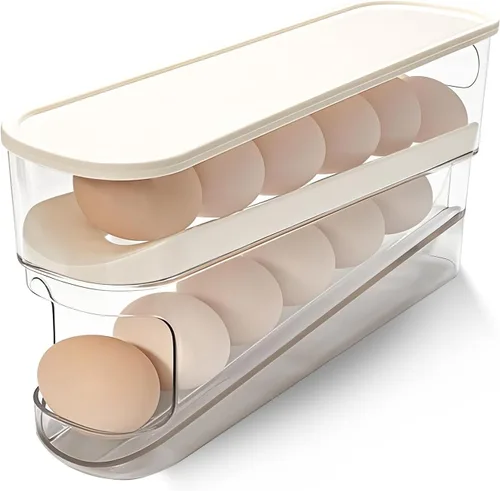 Vista 8 de Soporte rodante para huevos para refrigerador, dispensador de huevos para refrigerador, contenedor de almacenamiento rodante automático