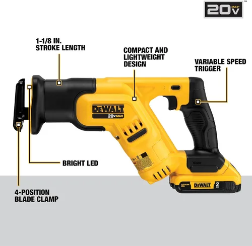 Vista 3 de DEWALT Kit de sierra recíproca inalámbrica MAX* de 20 V, compacto, 2 amperios hora (DCS387D1)