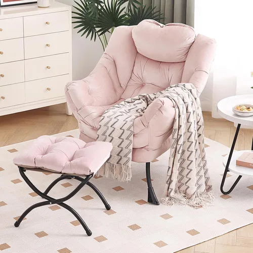 Vista 13 de Furlide - Silla perezosa con otomana, silla moderna con reposapiés plegable, silla de acento de salón, silla de lectura cómoda, sillones grandes