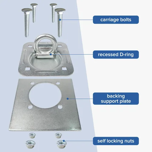 Vista 4 de Kit de Anclajes de Anillo en D Empotrado de Servicio Pesado Donext, Juego de 4, Capacidad de 6,000 lb con Placas de Soporte de Acero para Seguridad