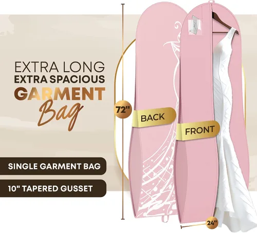 Vista 2 de Your Bags Bolsa de vestir y vestido para mujer, 72 x 24 pulgadas y 10 pulgadas, con fuelle cónico (estampado de vestido rosa y blanco)