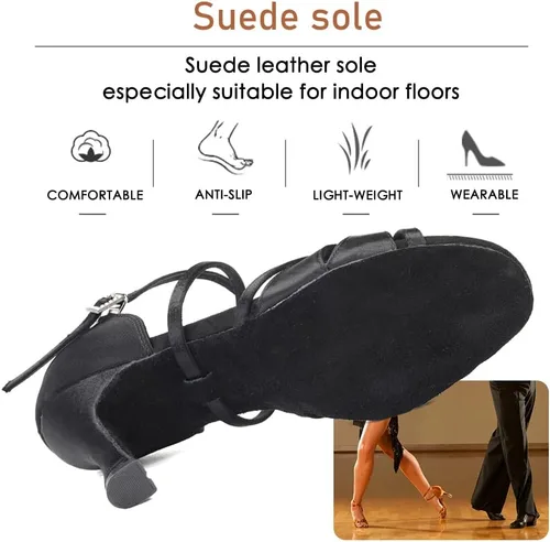 Vista 2 de Women's Ballroom Latin Dance Shoes Open Toe Professional Practice Performance Salsa Dance Heels