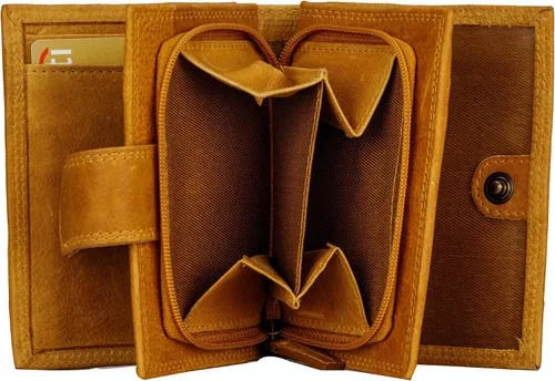 Vista 6 de FINELAER Cartera de cuero de diseñador para mujer, Mostaza, Minimalista