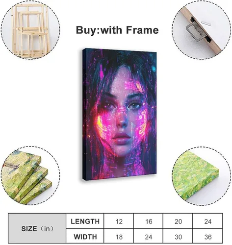Vista 2 de XAHOR Urban Cyberpunk - Retrato de neón – Arte digital femenino futurista retro para pared, póster artístico y arte de pared, póster moderno