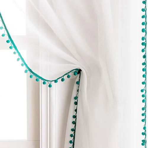 Vista 25 de MISS SELECTEX Cortinas semitransparentes con aspecto de lino y borlas de pompones - Cortinas de gasa semitransparentes con bolsillo para varilla