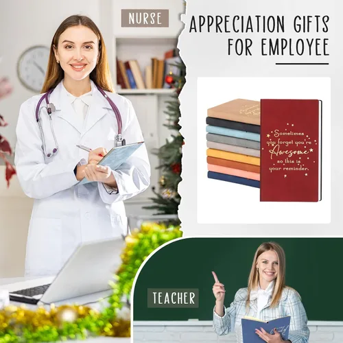 Vista 5 de Fuutreo 10 cuadernos de cuero a granel, regalo de agradecimiento para empleados, compañeros de trabajo, semana CNA, cuaderno inspirador A6, diario