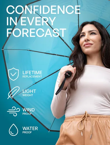 Vista 102 de REPEL Windproof Travel Umbrella - Compact & Withstands Winds up to 85MPH , Strongest Premium Auto Folding Umbrella for Rain and Sun - Durable, Light