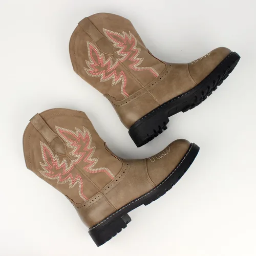 Vista 7 de Hawkwell Botas vaqueras occidentales de media pantorrilla para mujer, punta redonda, bordadas a la moda