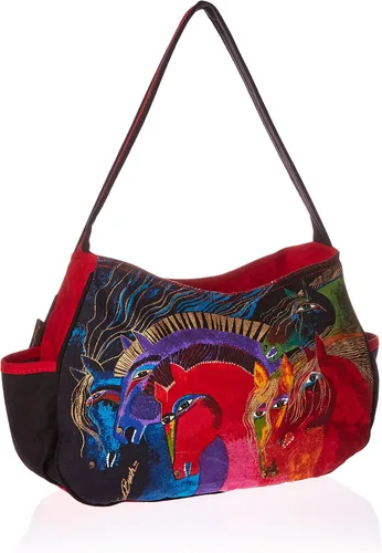 Vista 2 de Laurel Burch 80367 Hobo Medium Zipper Top 15" X4.5" X9", Wild Horses of Fire