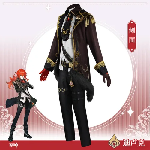 Vista 5 de Genshin Impact Cosplay - Disfraz de todos los personajes disfraz de fiesta de cosplay de Diluc ropa adecuada para Navidad