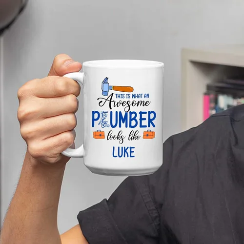 Vista 3 de Taza de café personalizada para fontanero – This Is What An Awesome Plumber Looks Like Taza – Taza de fontanero personalizada – Taza de fontanero