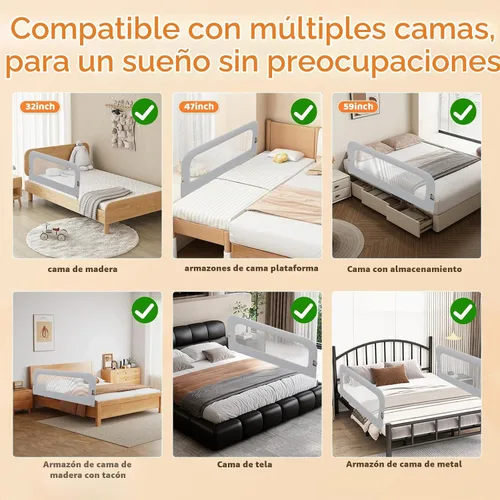Vista 8 de omzer Riel de protección de cama para niños pequeños - Barandilla de seguridad para bebé de 32 pulgadas, plegable y con alturas ajustables