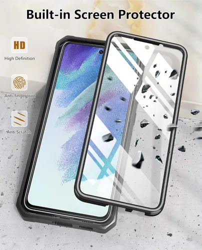 Vista 4 de Funda protectora para Samsung Galaxy S21-FE: Cubierta de protección completa a prueba de caídas de grado militar de doble capa con soporte Carcasa