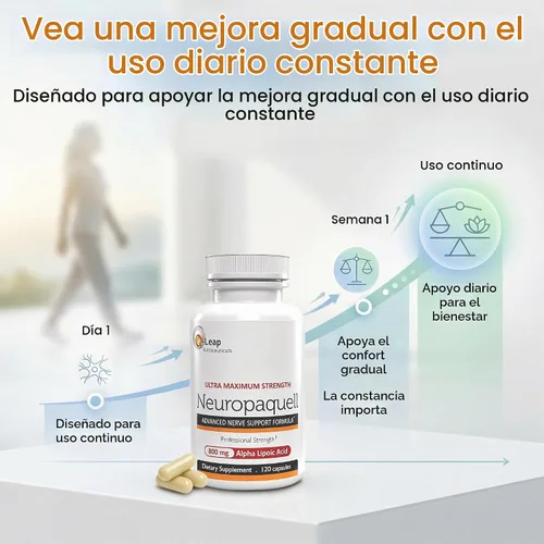 Vista 9 de Alivio del dolor de neuropatía, refuerzo clínico Fórmula avanzada de soporte a los nervios 120 cápsulas.