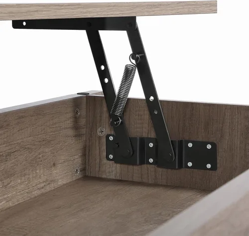 Vista 5 de Yaheetech Mesa auxiliar moderna con parte superior elevable con compartimento de almacenamiento oculto y 2 estantes abiertos, mesa de centro