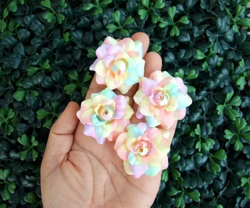 Vista 2 de (24) Cabeza de flores artificiales de seda arcoíris tonos pastel rosas – 1.75 pulgadas – Cabeza de flores artificiales, suministros florales