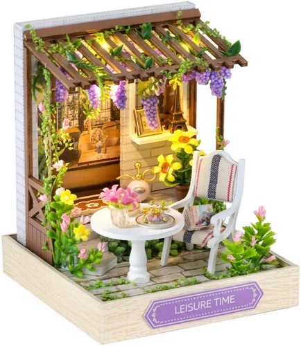 Vista 16 de TuKIIE Kit de casa de muñecas en miniatura con muebles, a escala 1:24, casa de muñecas de madera creativa para habitación mini, a prueba de polvo