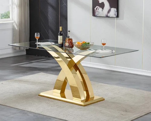 Vista 40 de Moderno juego de mesa de comedor de cristal de 5 piezas para 4, 70 pulgadas rectangular con 4 sillas copetudas de terciopelo beige, juego de mesa