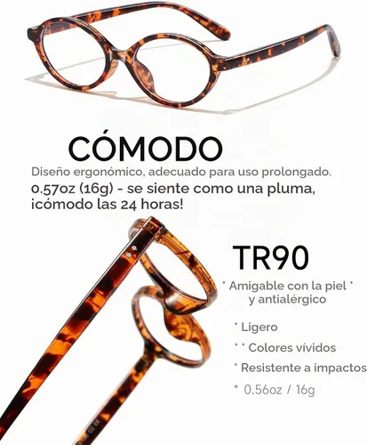 Vista 3 de Oval Blue Light Blocking Glasses Vintage Y2K Anti Eyestrain Protection TV Computer Gaming for Women Reno