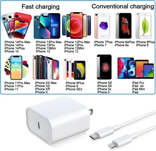 Vista 6 de DABUSTAR Cargador Rápido para iPhone, Bloque Cargador de Pared USB C PD de 33W con [Certificado MFi] Cable Tipo C a Lightning de 6 pies de Carga