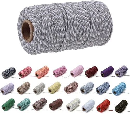 Vista 21 de 1 rollo de cuerda de algodón colorida de 0.0787 in de 109 yardas, cuerda para panaderos, manualidades DIY, envoltura de regalos, Navidad, boda #02