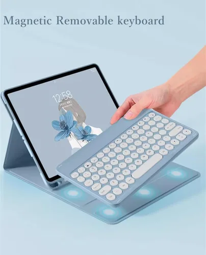 Vista 3 de kaidisen Funda de teclado para Galaxy Tab S6 Lite de 10.4 pulgadas con teclado y mouse Bluetooth, cubierta de teclado desmontable de color caramelo