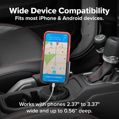 Vista 4 de WeatherTech CupFone, Soporte Universal de Portavasos para Teléfono en Coches – Ajuste Ajustable y Seguro con Acceso Abierto para Carga – Compatible