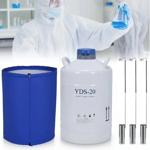 Vista 9 de Generic Contenedor de nitrógeno líquido de aleación de aluminio 20L con 3 botes y bolsa de transporte LN2 Dewar criogénico para la preservación