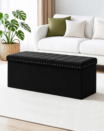 Vista 7 de B FSOBEIIALEO 43" Tufted Storage Ottoman Bench Storage Chest, Black