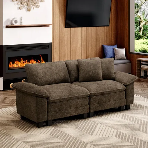 Vista 35 de Sofá seccional en forma de U de 123 pulgadas con cojines tipo nube, juego de sofá modular de asiento profundo con 5 asientos y 2 otomanos, brazos