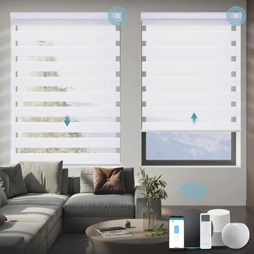 Vista 12 de Persianas motorizadas de cebra, 85 % opacas, automáticas que funcionan con HomeKit, Alexa, Google Home, control remoto, oficina en casa
