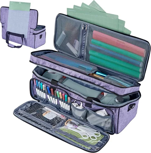 Vista 9 de HOMEST Estuche de transporte de doble capa con bolsillo para tapete para Cricut Maker 4, Explore 4, múltiples bolsillos frontales para accesorios