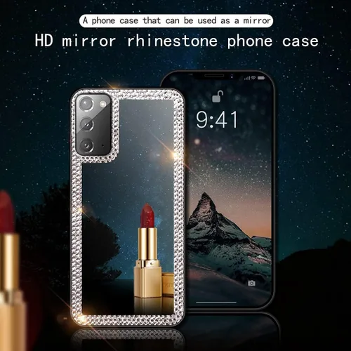 Vista 4 de Funda de espejo para Samsung Galaxy Note 20 para mujer con diamante, funda de espejo brillante que se puede utilizar para maquillaje al aire libre