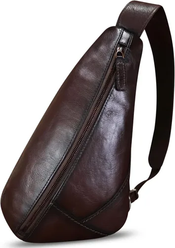Vista 3 de Bolso de cuero genuino para mujeres y hombres, mochila de cuero vintage, bolso cruzado de hombro, Café