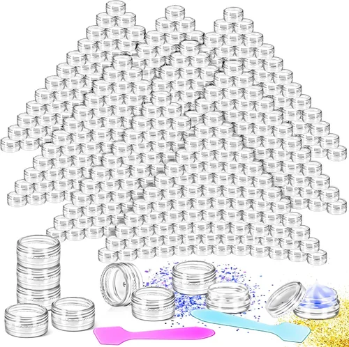 Vista 10 de 100 paquetes de botes de plástico de 3 g con tapas, botes de cosméticos redondos transparentes de 3 ml, botes de maquillaje de 3 gramos