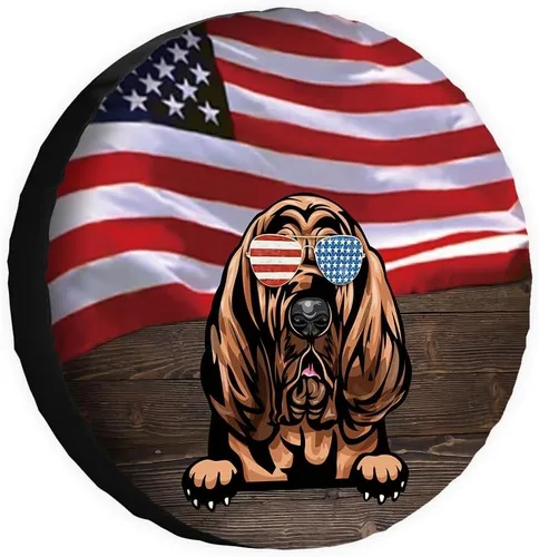 Vista 9 de Cubierta de neumático de repuesto para perro, Basset Hound con gafas de sol, con bandera de Estados Unidos, fundas protectoras de ruedas a prueba