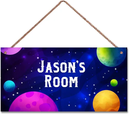 Vista 10 de Letrero de astronauta personalizado con nombre, decoración artística para pared, exquisitos letreros decorativos para habitación de niños, cuarto