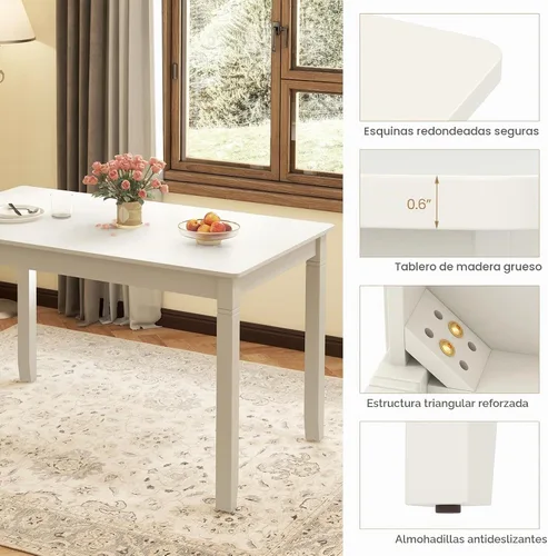 Vista 6 de Giantex Mesa de comedor para 4 personas, mesa de cocina de 48 x 29 pulgadas con patas de madera, mesa de comedor rectangular para espacios pequeños