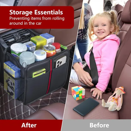Vista 3 de Hanging Car Seat Organizer Backseat Car Organizer - Premium PU Leather Car Backseat Organizer Road Trip Essentials, Multifunction Car Seat Back